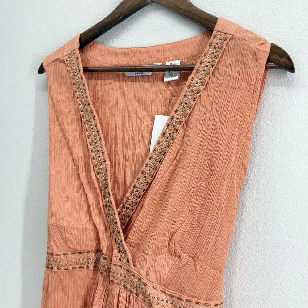 Gauze Babydoll Beaded Tank Top Plus Size 18/20 Beachy Coastal Boho Tropical Y2k - Picture 4 of 8